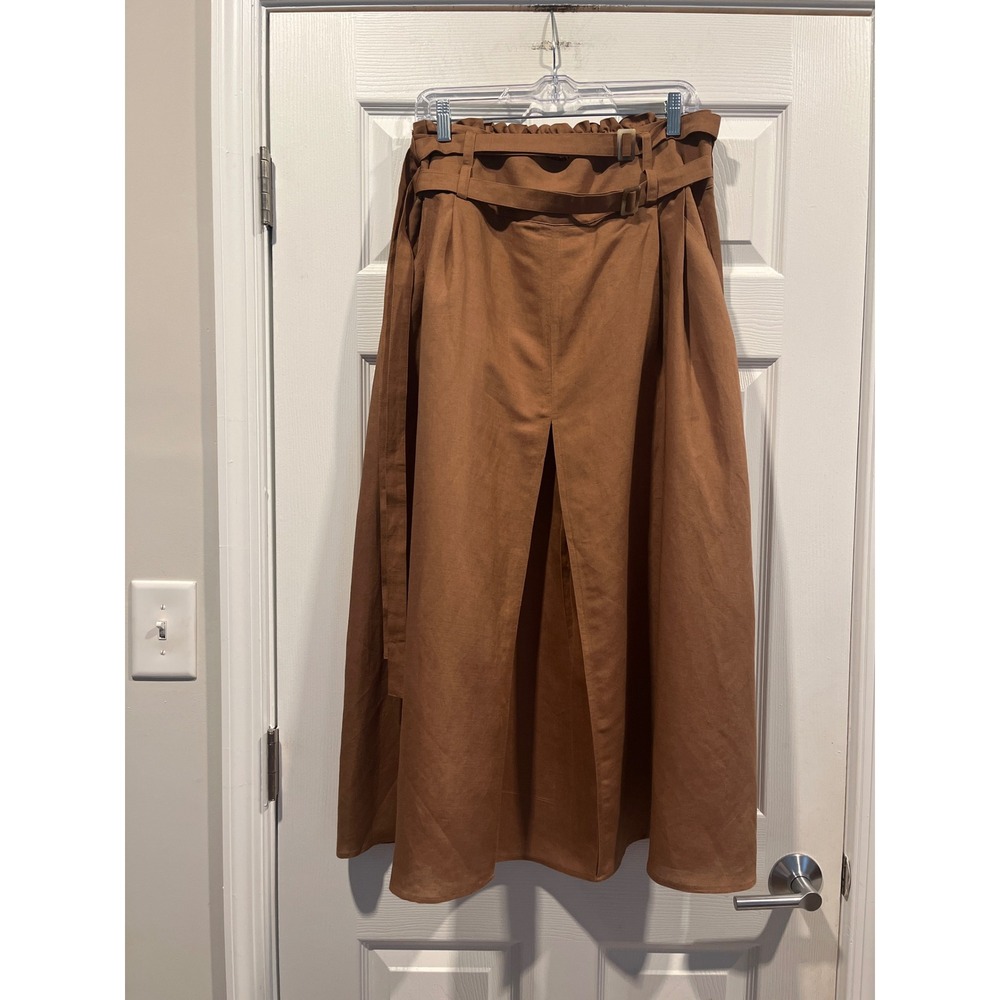 Darling Brown Paperbag Waist Midi Skirt with Belt and Front Pleat Size Medium